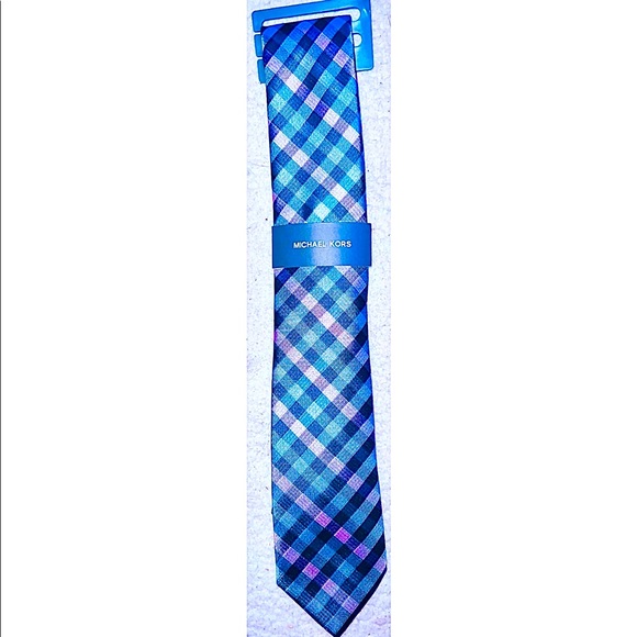 Michael Kors Silk Tie Purple Checkered. - Picture 1 of 5